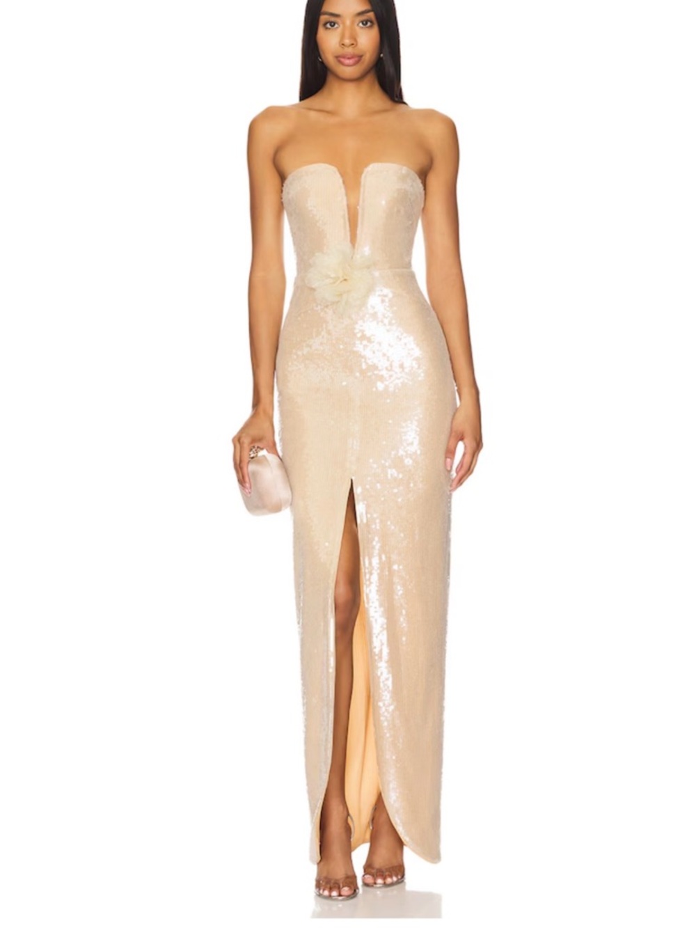 Self-Portrait Strapless Sequin Gown in Champagne